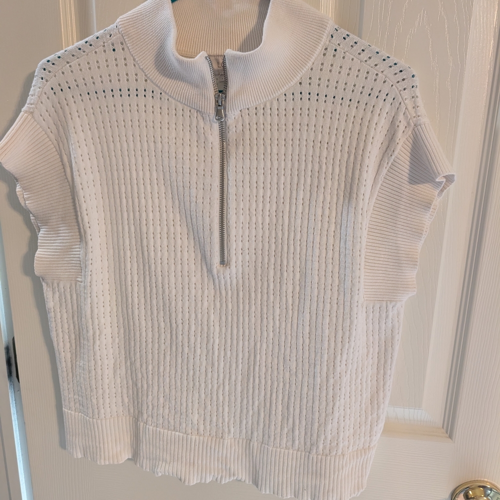LOFT White Textured Half-Zip Top